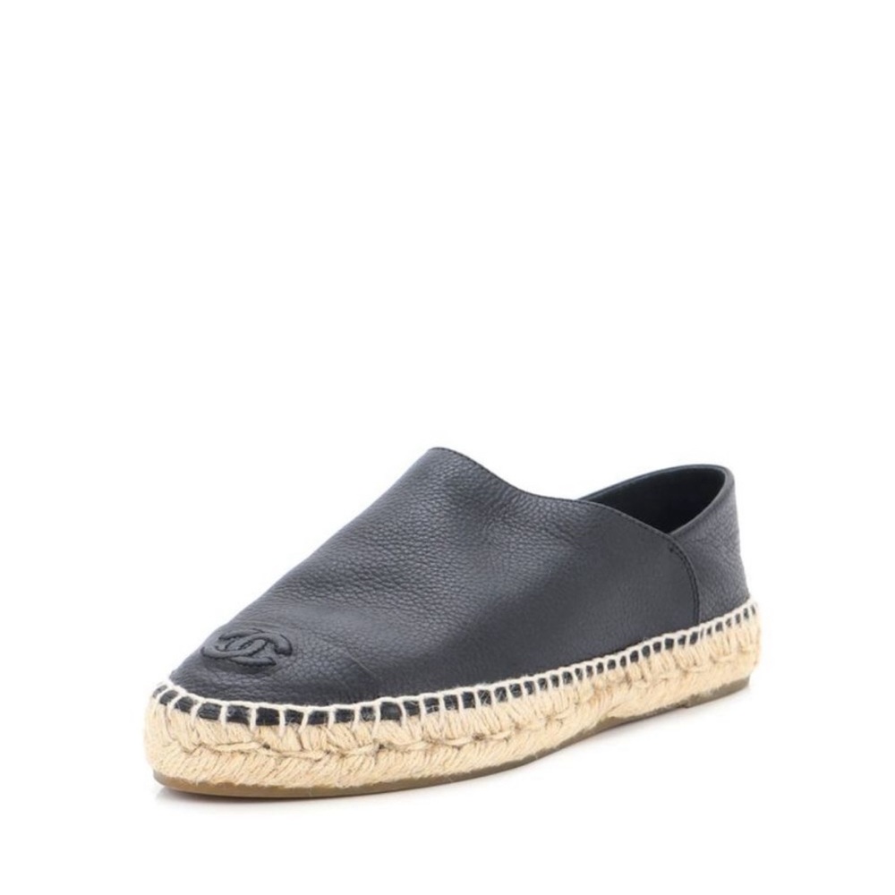 CHANEL Black Leather Espadrilles
